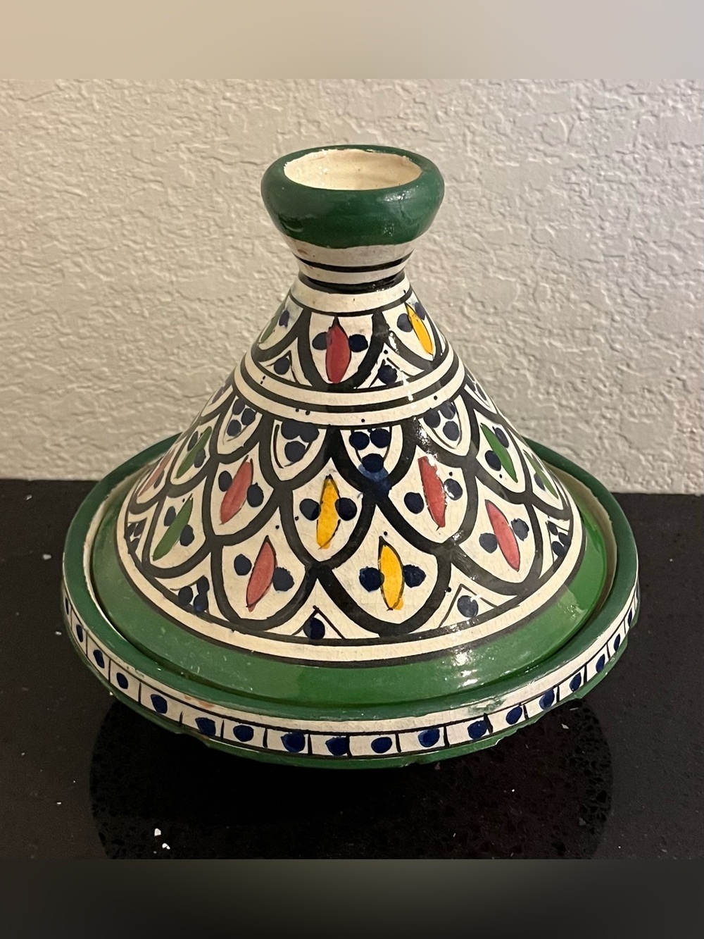 Vintage Handmade Hand Painted 8” Moroccan Ceramic Tagine Tajine with Lid